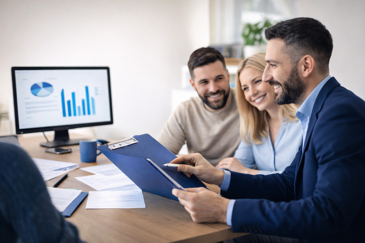 Asesor de seguros en consulta amistosa